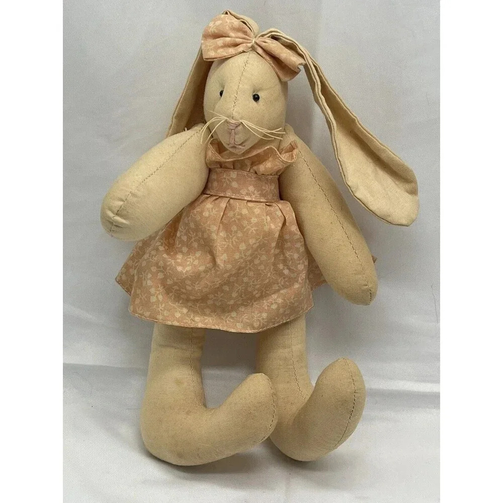 Vintage Handmade Bunny Rabbit Doll Pink Dress 9” Signed Debbie